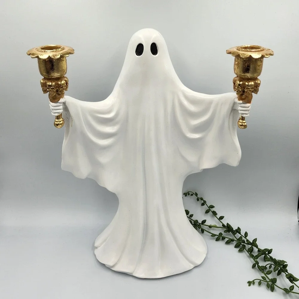 Halloween Ghost Candelabra Decor White Gold Skull Gothic Spooky 15
